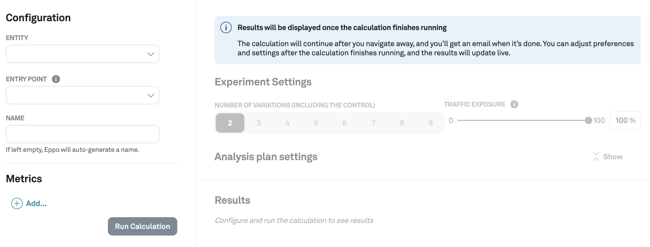 Sample size calculator interface